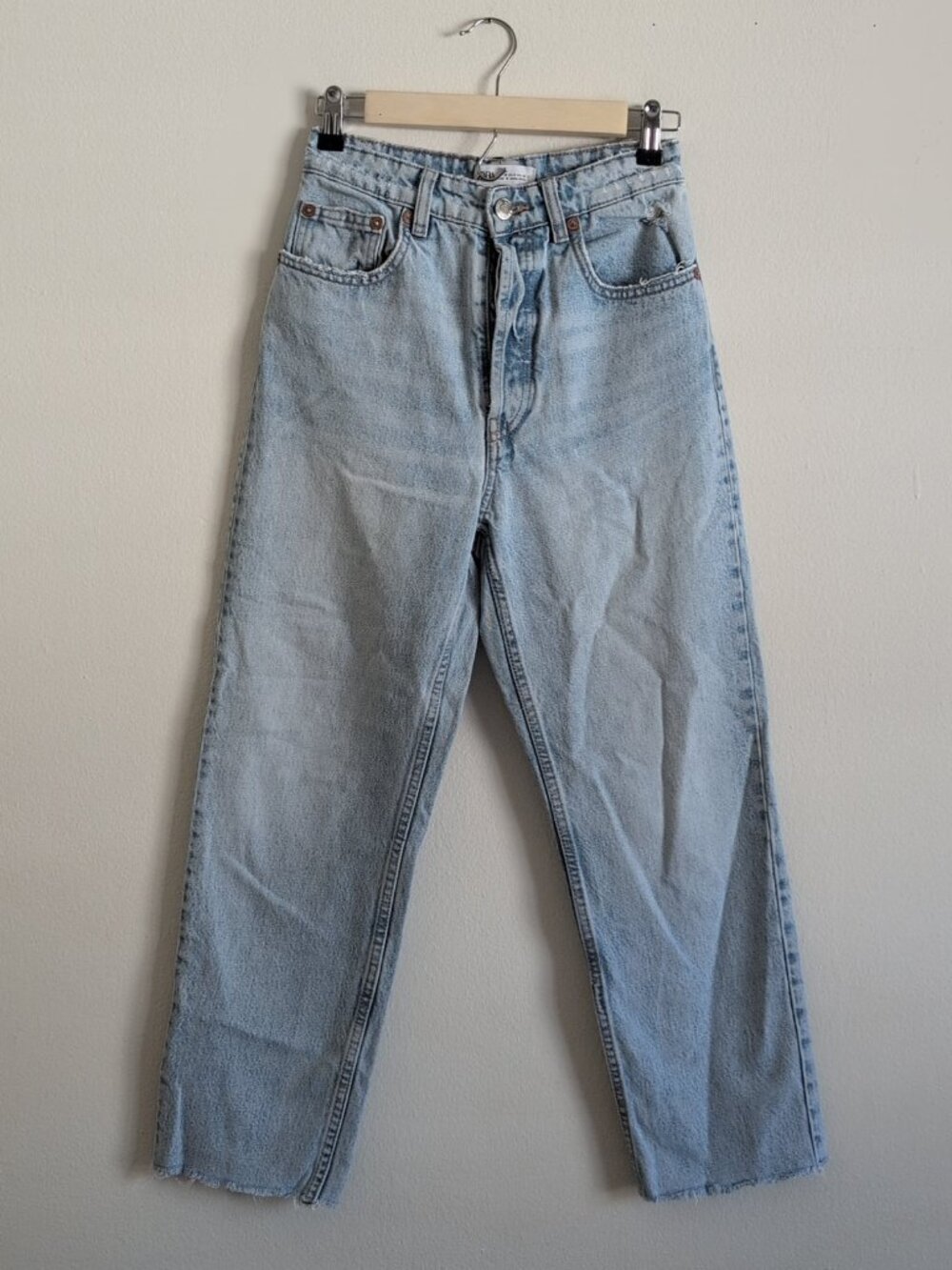 Zara Light Wash High-Waisted Straight-Leg Jeans